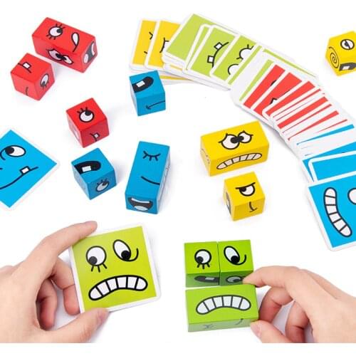 Wooden Montessori Expression Puzzle building blocks Logical Thinking Training interactive fun games Early childrens education