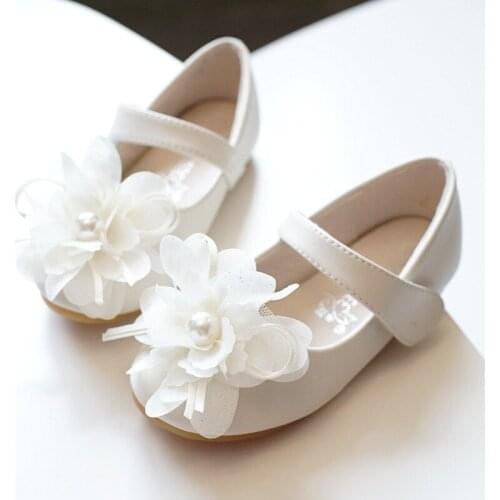 White Pink Kids Baby Toddler Pearl Flower Children Wedding Party Dress Princess Leather Shoes For Girls School Dance Shoes 1-16Y