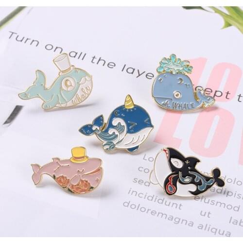 Whale Enamel Pin Ocean Animal Brooches for Women Men Cartoon Backpacks Clothes Lapel Pins Badge Jewelry Gift Wholesale