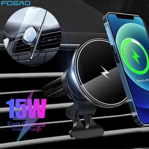 15W Qi Magnetic Wireless Car Charger Stand For iPhone 12 Mini/12/12 Pro/12 Pro Max Holder Fast Charging Vehicle Air Vent Mount