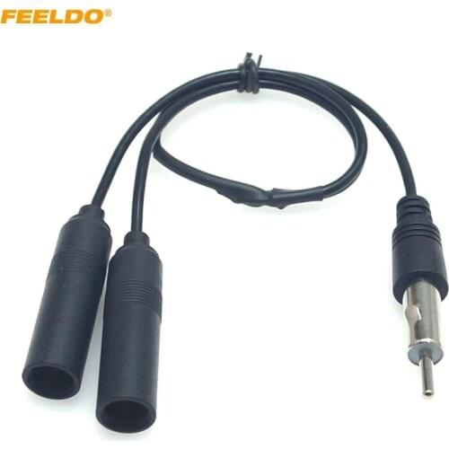 FEELDO Auto Antenna FM/AM Antenna Cable Adapter Aluminum Plug In 1 For 2 Extension Car Stereo Audio Cable Radio Antenna