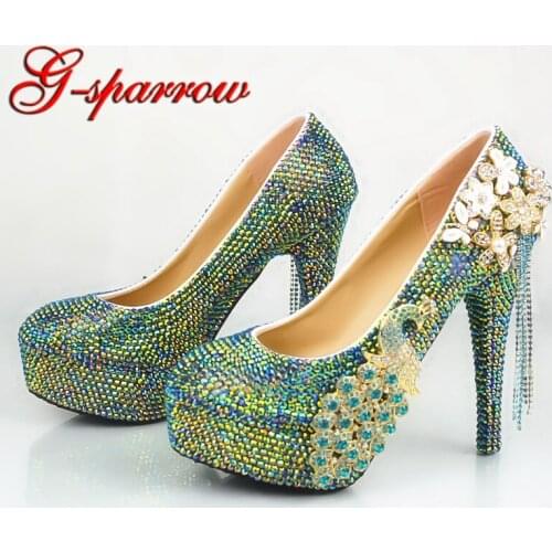 2018 Phoenix Purple AB Crystal Wedding Shoes 14cm High Heel Lady Spring Autumn Party Prom Shoes Luxurious Bride Prom Pumps