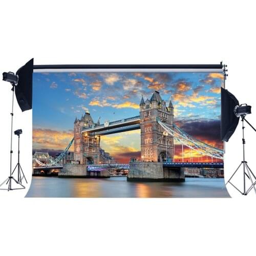 Photography Backdrop London Tower Bridge Thames River European Architecture Blue Sky Colorful Cloud Nature Romantic Backdrops