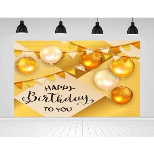 Scopiso Photography Backdrop Gold Abstract Vinyl Background Black Lettering Happy Birthday Holiday Balloons Photo Studio Props