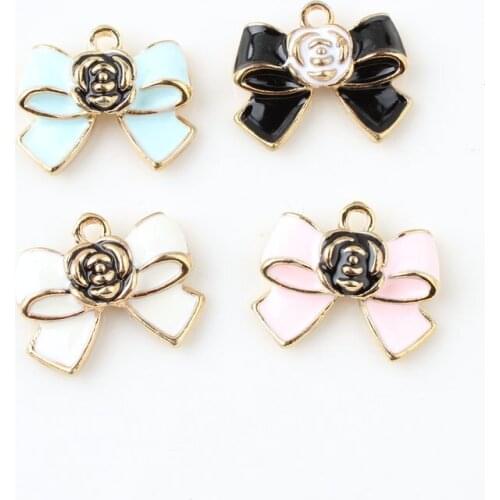 Hot DIY 10pcs/Iot New Bracelet Charms Pendant Gifts 4 Colors Bow Alloy Charms Accessories for Hair Necklace Jewelry Findings