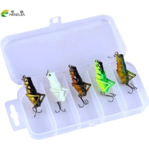 HENGJIA 5Pcs/box Artificial Luminous Locust Grasshopper Insect Fishing Lures Hard Baits artificial bait jig wobblers