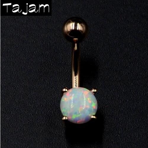 1PC Surgical Steel Belly Button Ring Anodized Rose Gold Prong Set Fire Opal Navel Studs Barbell Piercing Nombril Ombligo Jewelry