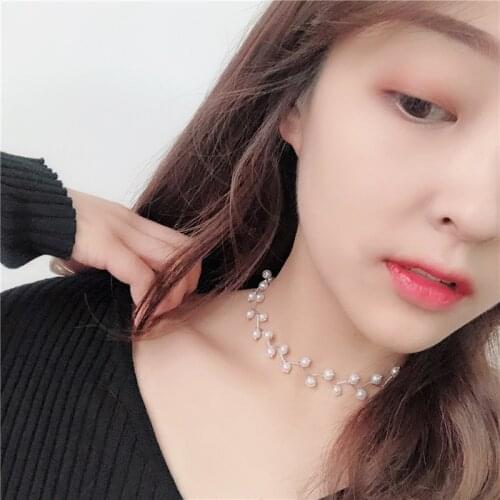 Korean Fashion White Simulated pearl Plastic Beads Necklace for Women Fresh Nice Girls Choker Necklace Leisure Jewelry