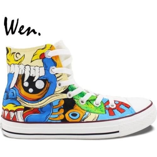 Wen Original Design Custom Hand Painted Shoes Color Monster Totem Men Womens High Top Canvas Sneakers Gifts for Boys Girls