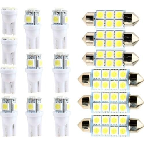 16pcs/Set Xenon White Car LED Canbus Interior Lighting Lamp Makeup Mirror Light Reading Lights Package Kit Car Accessories