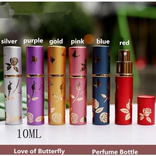 Bestselling 10ML Metal Perfume Spray Bottle Butterfly Love Flower Perfume Bottle 6 Colors Available From Stock