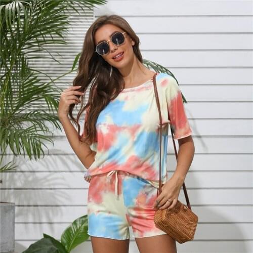 Lusofie Home wear Women Sets Women Tops Tee Women Shorts New Casual Summer T-shirt With Shorts Hot Sale Tie-dye Two Pieces