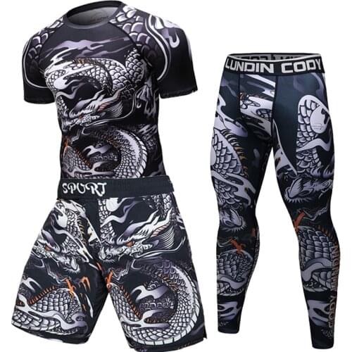 Man Compression Sport Suit Quick-drying Sweat Fitness Training MMA Kit rashguard Male Sportswear Jogging Race Clothes