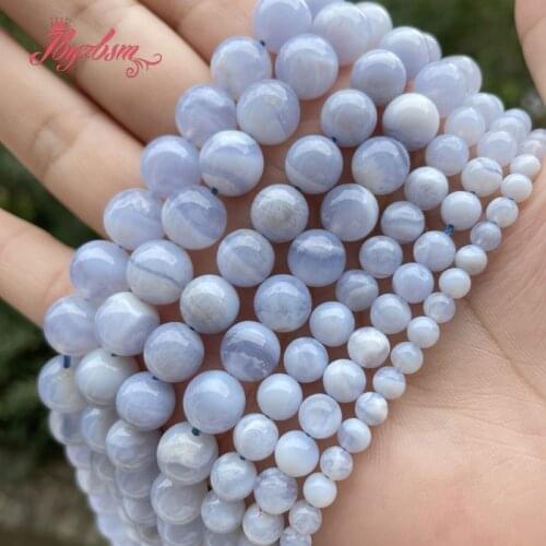 6,8,10mm Smooth Round Blue Chalcedony Agates Natural Stone Beads For DIY Necklace Bracelets Jewelry Making 15" Free Shipping