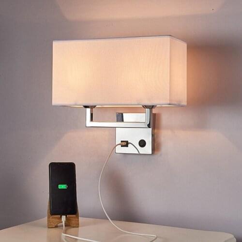 New Hotel Bedside Lamp Led Bedroom Lamp Creative Charging Wall Lamp with USB Interface Chinese Fabric Double-Headed