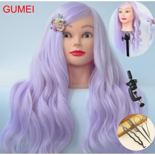 New Style 85% Real Purple Hair Training Mannequin Head For Hairdressers 60CM Mannequin Head With Hair Professional Styling Head