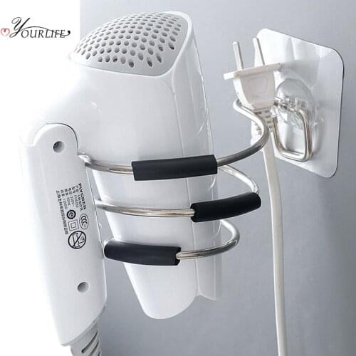 OYOURLIFE Bathroom Stainless Steel Hair Dryer Holder Wall Mounted Spiral Non-slip Storage Shelves Bathroom Hairdryer Organizer