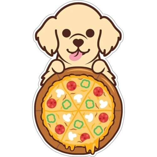 B0144 Self-adhesive Decal Pet Dog Golden Retriever Dog and Pizza Funny Car Sticker Waterproof Auto Decors on Bumper Rear Window