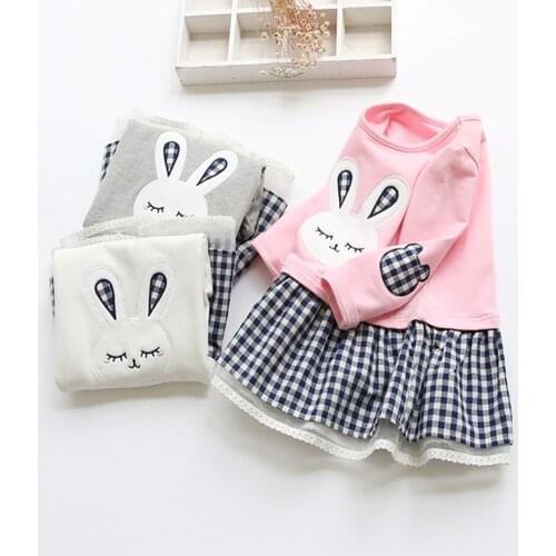 Girls Dress 2021 Spring Casual Style Baby Girl Clothes Long Sleeve Cartoon Embroiderie Bunny Princess Dress for Kids Clothes