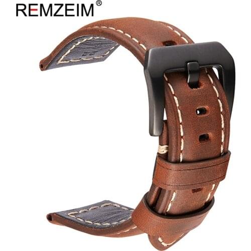 REMZEIM Handmade Retro Crazy Horse Leather Watch Band 20mm 22mm 24mm 26mm Watch Straps Watchband Belt Brown Green Black