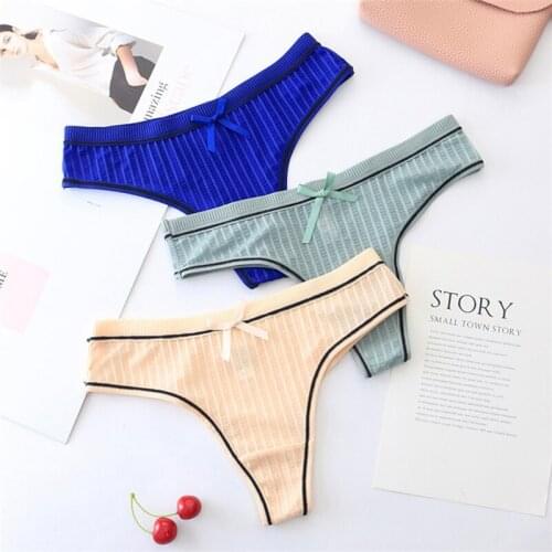 3PCS/Pack Thong Women Cotton Panties Sexy Low Waist Underwear Seamless Panty Girl Lingerie Female Bow G String Soft