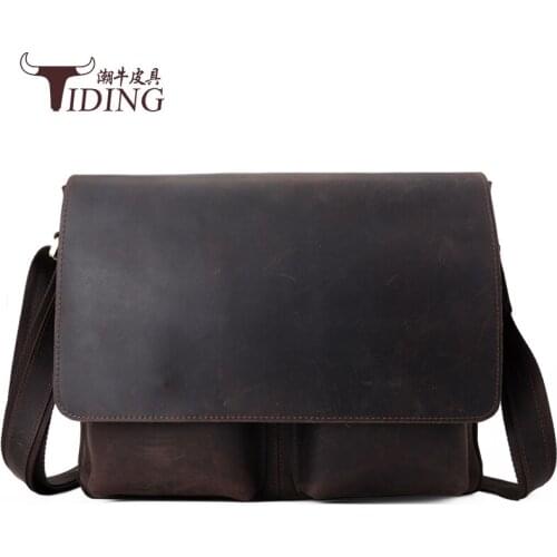 Crazy Horse Leather Men Laptop Bags Genuine Leather Man Crossbody Shoulder bags Male Bag business dress travel file bags