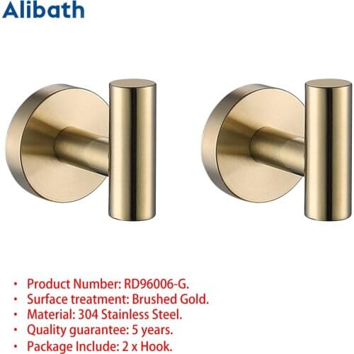 SUS 304 Stainless steel Brushed Gold Robe Hooks Wall Hook Clothes Hanger Towel Hooks Coat Door Hooks Bathroom Accessories