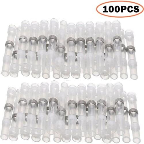 100PCS Heat Shrink Soldering Sleeve Terminals Insulated Waterproof Butt Connectors Seal Electrical Wire Soldered Terminals White
