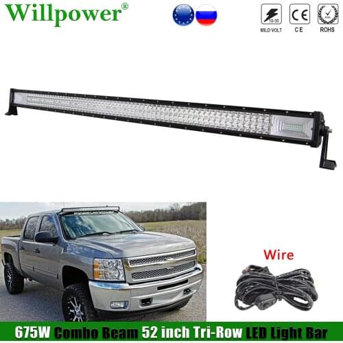 Offroad Car Roof 3 Row 675W 52" LED Light Bar For Jeep Wrangler Chevy 4x4 Truck SUV Boat Combo Driving Lightbar Fog Lamp +Wire