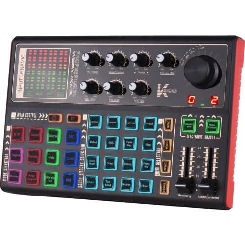 Muslady K300 Live Sound Card External Voice Changer Audio Mixer Kit Multiple Sound Effects with Microphone Mic Stand Earphone