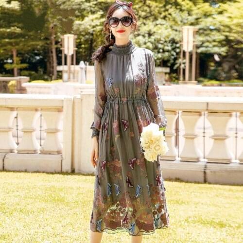 High Quality 100% Silk Dress Woman Elegant Casual Dresses for Women Plus Size Dress 5xl Spring Autumn 2021 Vestidos Pph3243