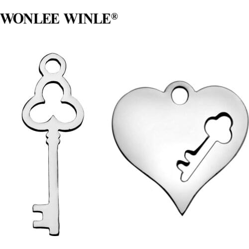 Wonlee Winle DIY Full Polished 316l Stainless Steel Love Lock Key Charms Pendants for Bracelet Necklace Jewelry Making
