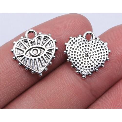 WYSIWYG 10pcs 16x15mm Antique Silver Color Heart Shaped Eyes Charms Pendant For Jewelry Making DIY Jewelry Findings