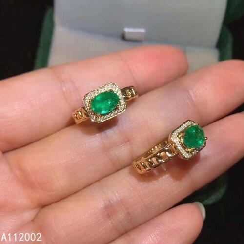 KJJEAXCMY fine jewelry natural Emerald 925 sterling silver new adjustable gemstone women ring support test beautiful popular