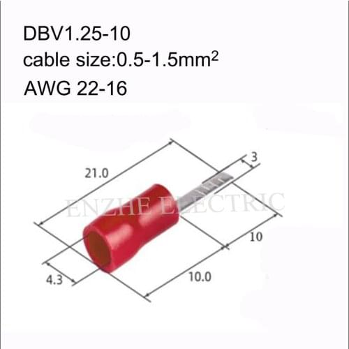 1000PCS Chip-shaped cold-pressed terminal DBV1.25-10/14/18 plug-in insulated blade terminal 22-16AWG 0.5-1.5MM2 19A COPPER