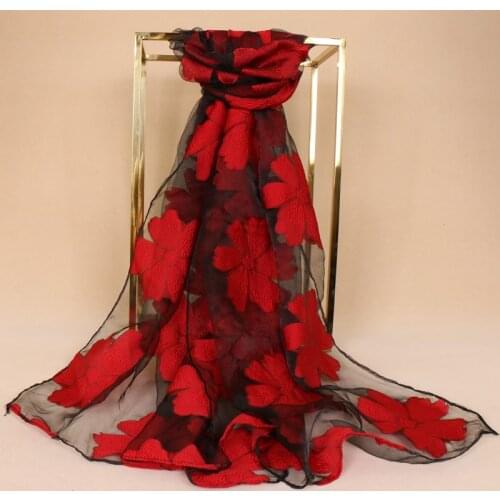 2017 Plain Embroidered Floral Chiffon Scarf Foulard Women Fashion Long Soft Lace Shawl Beach Wrap Neck Stole Echarpe Sjaal