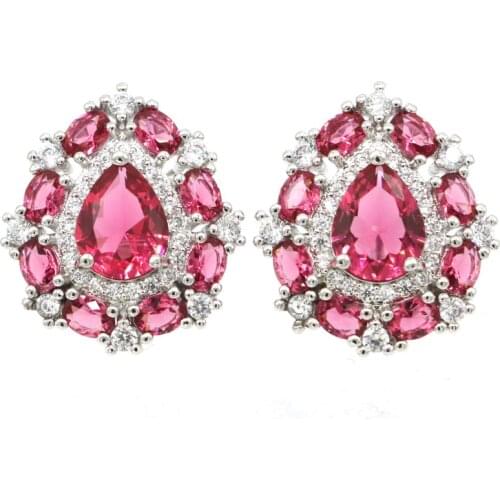 20x17mm New Statement Jewelry Rhodolite Garnet Aquamarine CZ Ladies Bride Wedding 925 Sterling Silver Earrings