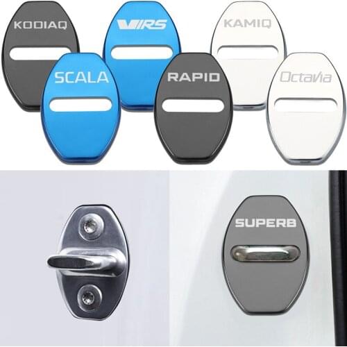 4pcs Car Door Lock Buckle cover car sticker car accessories For Octavia FABIA KAMIQ KAROQ KODIAQ RAPID SCALA SUPERB