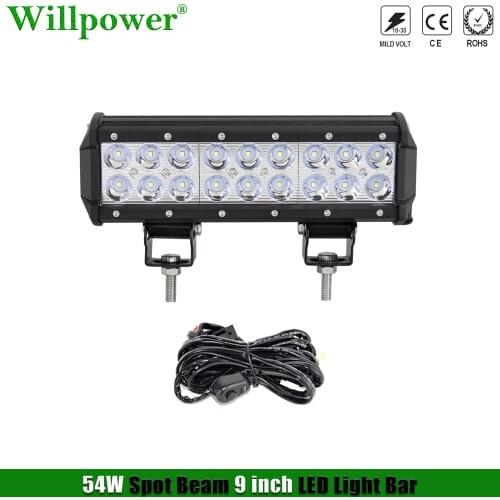 4x4 Truck Car Light 54W 9inch LED Bar Spotlight For Jeep JK Offroad UTV ATV LED Lightbar Mower Boat SUV Driving Fog Lamp