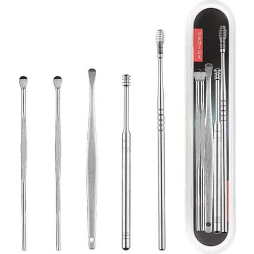 5Pcs/set Ear Wax Pickers Stainless Steel Earpick Wax Remover Curette Ear Pick Cleaner Ear Cleaner Spoon Care Ear Clean Tool