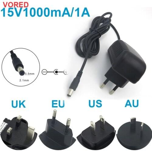 1PCS 15V1A/1000mA AC 100V-240V Converter Adapter US/EU/UK/AUPlug DC 5.5mm x 2.1mm Emergency Start Power Supply Fast shipping