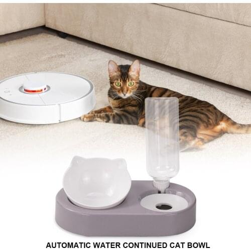 Pet Automatic Feeder Cat Food Double Bowl with Water Dispenser Bottle Kitten Face Shape Bowl Food Feeding Dish