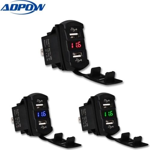 ADPOW Dual USB Car Charger Power Adapter Socket 12V USB Charger Waterproof Voltmeter Power Adapter For truck Motorcycle