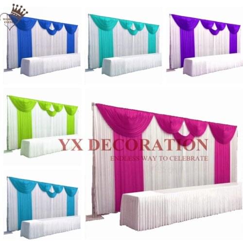 White And Colors Wedding Ice Silk Wedding Backdrop Curtain With Top Valance Drpery Stage Background Photo Booth Decoration