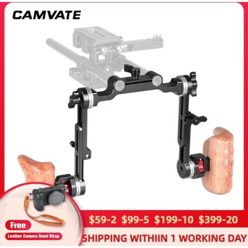 CAMVATE Wooden Handle & Extension Arm & Dual 15mm Rod Clamp & M6 ARRI Rosette Mount For DSLR Camera Shoulder Rig Support System