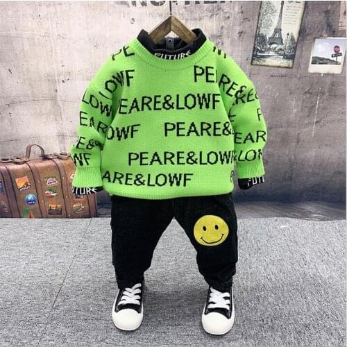 Children Clothing Boys Sets Winter Kids Clothes Toddler Baby Boy Clothes Sets boys Knit sweater,plush T-shirt, plush jeans 2-6yr