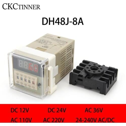 DH48J-8A Electronic preset digital counters acyclic display counters 1-999900 relay 8P with base DC12V/24V/36V AC110V/220V/380V