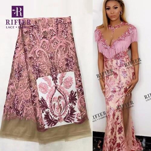 Sequins Design 2018 French African Mesh Lace Fabric High Quality Sequined Nigeria Embroidery Net Wedding Laces For Bride Dresses