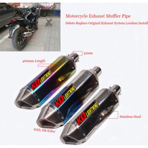 38-51mm Motorcycle Stainless Steel Exhaust Muffler Pipe With Removable DB Killer Silp On For Yamaha GY6 Kawasaki Ninja Z750 Z800