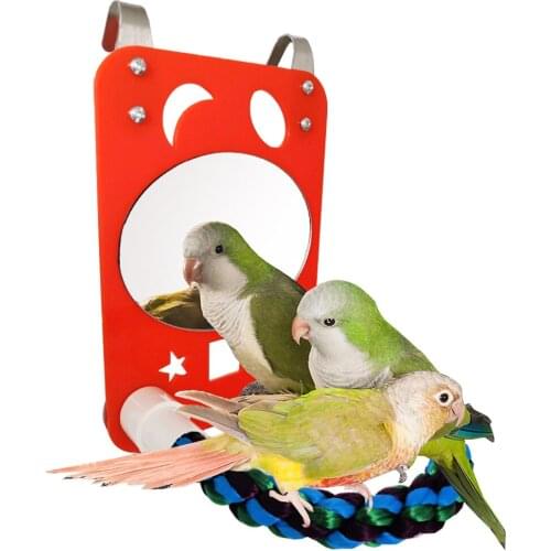 Parrot Mirror Bird Perch Cotton Rope Parrot Perch Bird Cage Toy Parrot Chew Toy With Mirror